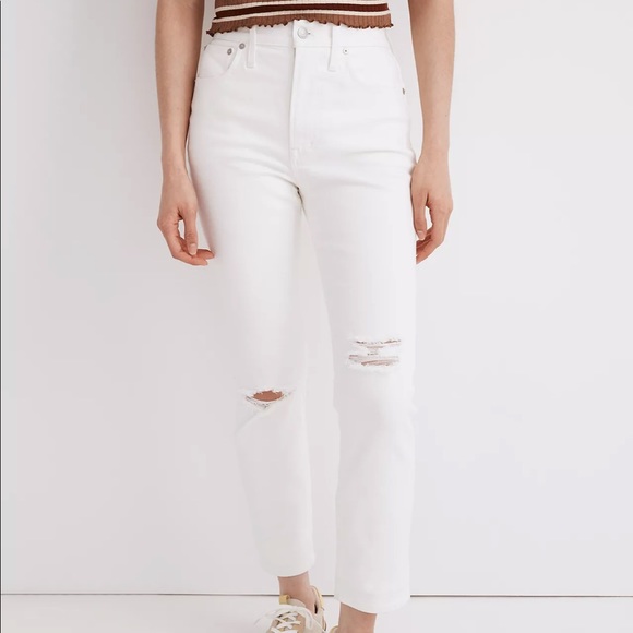 NWT Madewell Tile White The Perfect Vintage Crop Jean Knee Rip Edition Size 23 - Picture 1 of 16